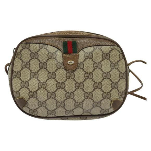GUCCI GG Supreme Web Sherry Line Bag Pvc Beige Gold 89 02 066 - Picture 2 of 12
